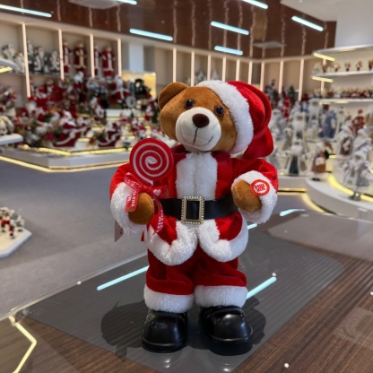 30cm Handmade Music Dancing Santa Bear Doll Christmas Ornament Tabletop Decoration for Xmas Gifts Home Display Santa Claus