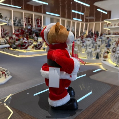 30cm Handmade Music Dancing Santa Bear Doll Christmas Ornament Tabletop Decoration for Xmas Gifts Home Display Santa Claus