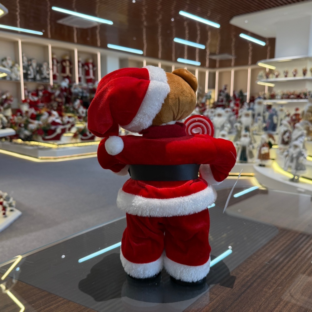 30cm Handmade Music Dancing Santa Bear Doll Christmas Ornament Tabletop Decoration for Xmas Gifts Home Display Santa Claus