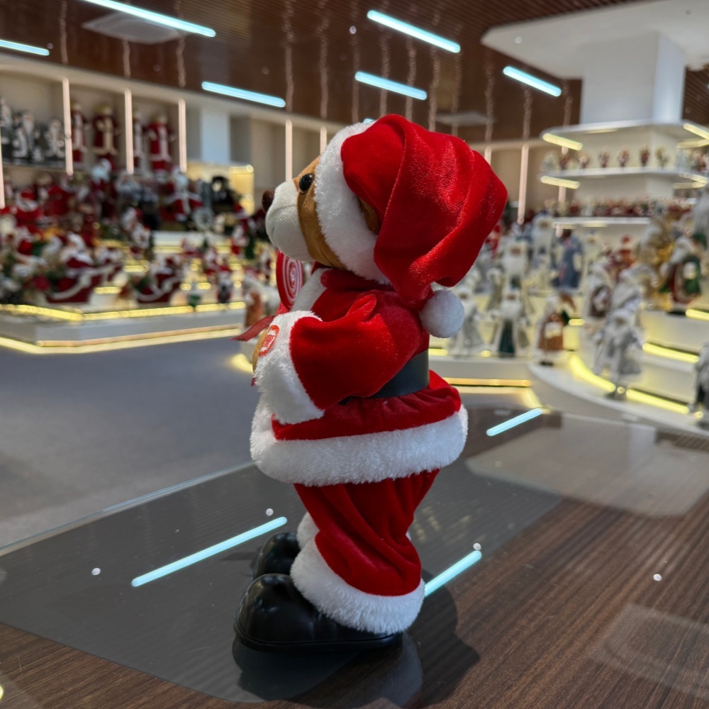 30cm Handmade Music Dancing Santa Bear Doll Christmas Ornament Tabletop Decoration for Xmas Gifts Home Display Santa Claus