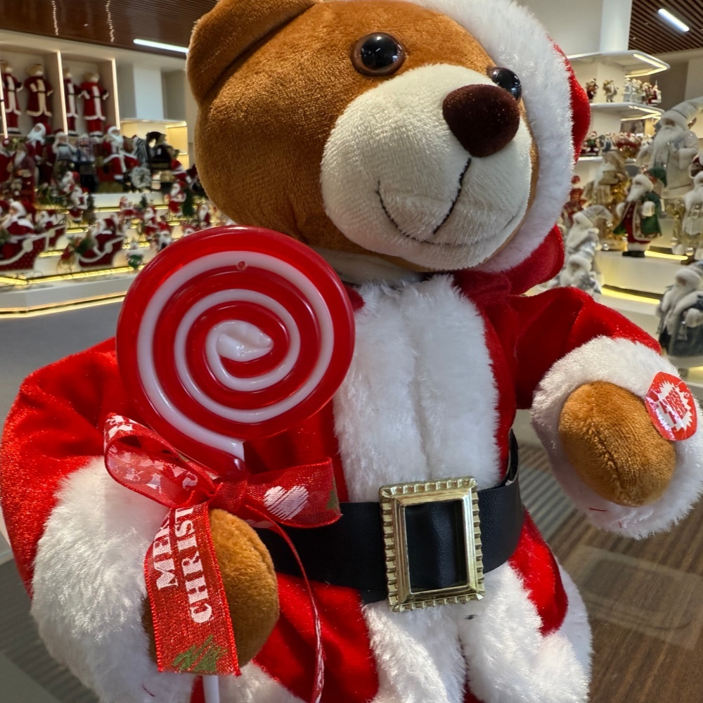 30cm Handmade Music Dancing Santa Bear Doll Christmas Ornament Tabletop Decoration for Xmas Gifts Home Display Santa Claus