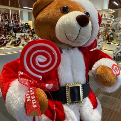 30cm Handmade Music Dancing Santa Bear Doll Christmas Ornament Tabletop Decoration for Xmas Gifts Home Display Santa Claus