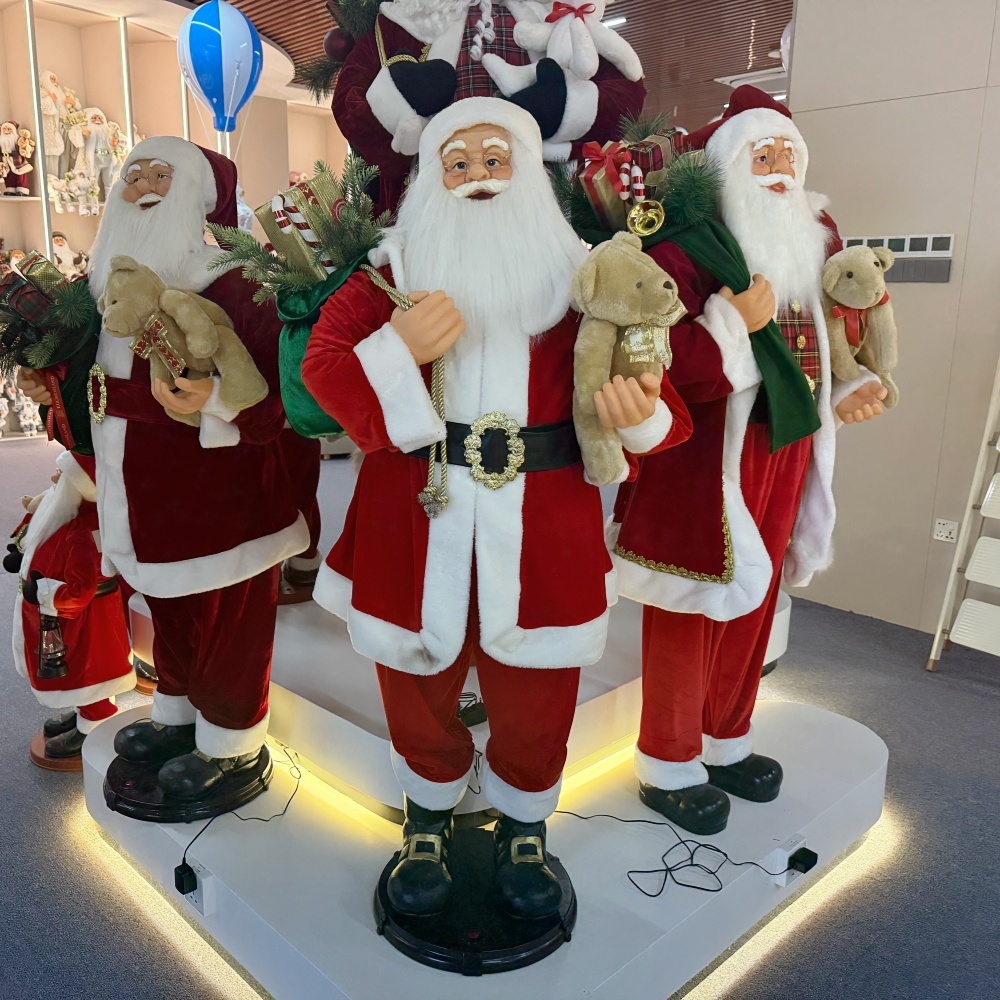 150CM Xmas Handmade Traditional Singing And Dancing Santa Claus Doll Head And Mouth Movement A/C ADAPTER With Santa Bear and Gifts Bag Indoor Decoration