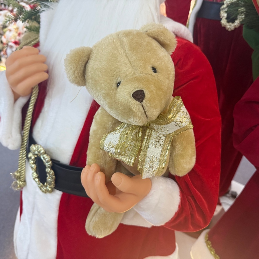 150CM Xmas Handmade Traditional Singing And Dancing Santa Claus Doll Head And Mouth Movement A/C ADAPTER With Santa Bear and Gifts Bag Indoor Decoration