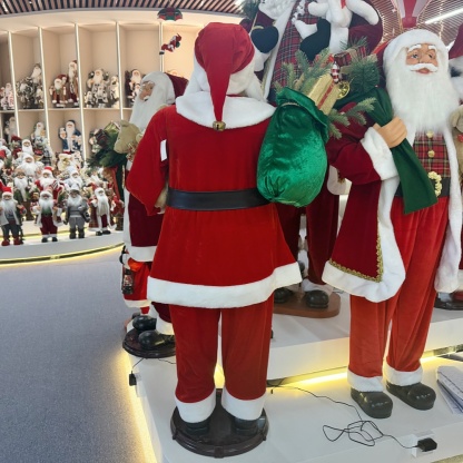 150CM Xmas Handmade Traditional Singing And Dancing Santa Claus Doll Head And Mouth Movement A/C ADAPTER With Santa Bear and Gifts Bag Indoor Decoration