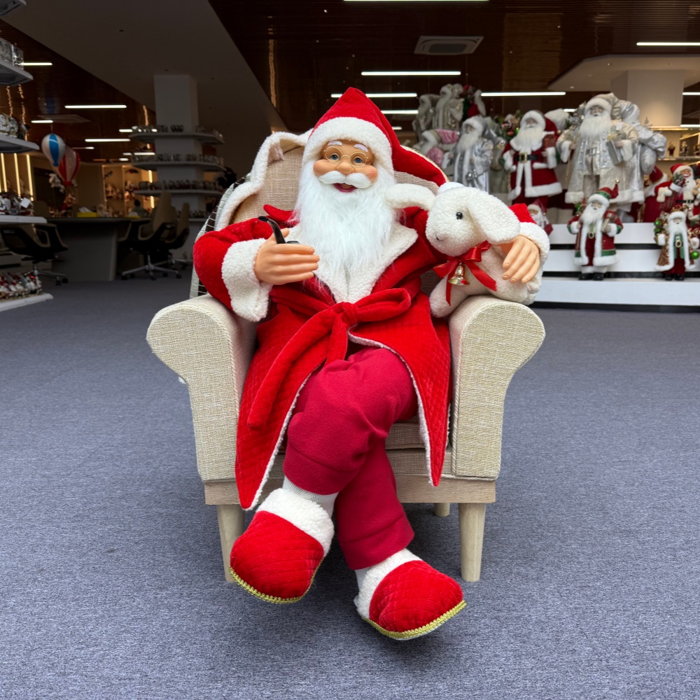 80cm Red Fabric Traditional Christmas Santa Claus SITTING ON A SOFA Musical Ornament Decoration Home Gift Xmas Figurine