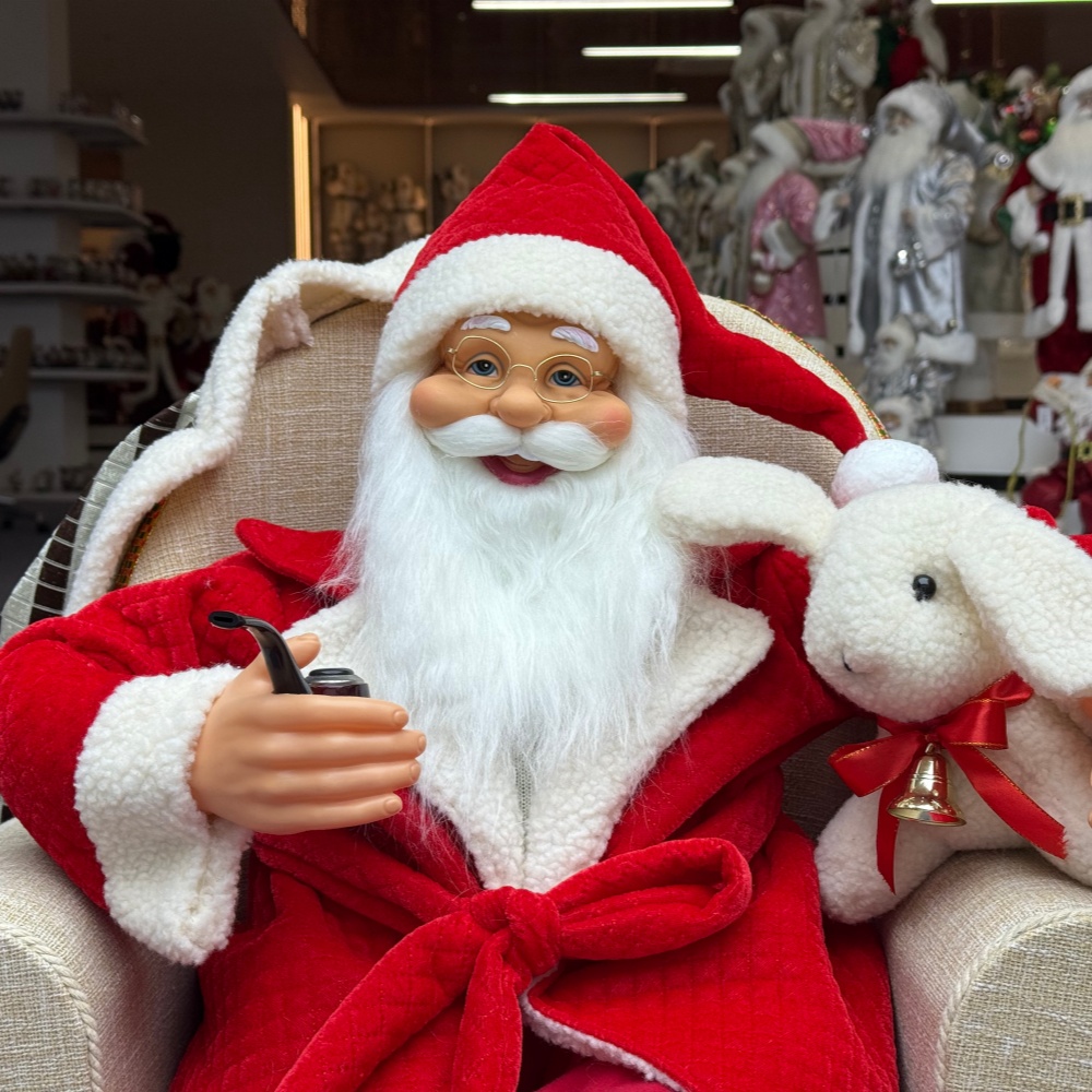 80cm Red Fabric Traditional Christmas Santa Claus SITTING ON A SOFA Musical Ornament Decoration Home Gift Xmas Figurine