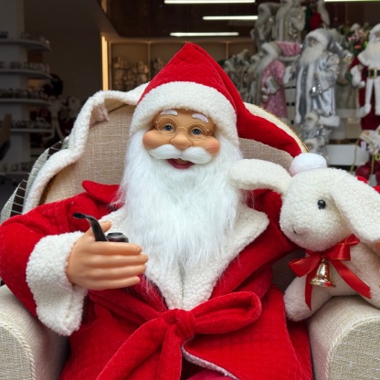 80cm Red Fabric Traditional Christmas Santa Claus SITTING ON A SOFA Musical Ornament Decoration Home Gift Xmas Figurine