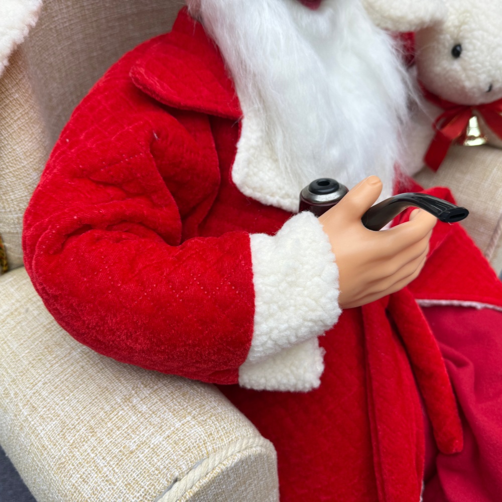 80cm Red Fabric Traditional Christmas Santa Claus SITTING ON A SOFA Musical Ornament Decoration Home Gift Xmas Figurine