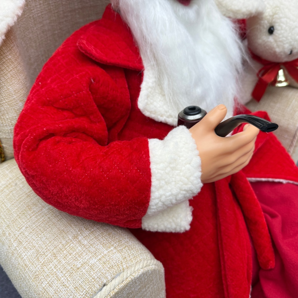 80cm Red Fabric Traditional Christmas Santa Claus SITTING ON A SOFA Musical Ornament Decoration Home Gift Xmas Figurine