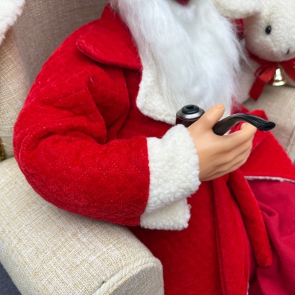 80cm Red Fabric Traditional Christmas Santa Claus SITTING ON A SOFA Musical Ornament Decoration Home Gift Xmas Figurine