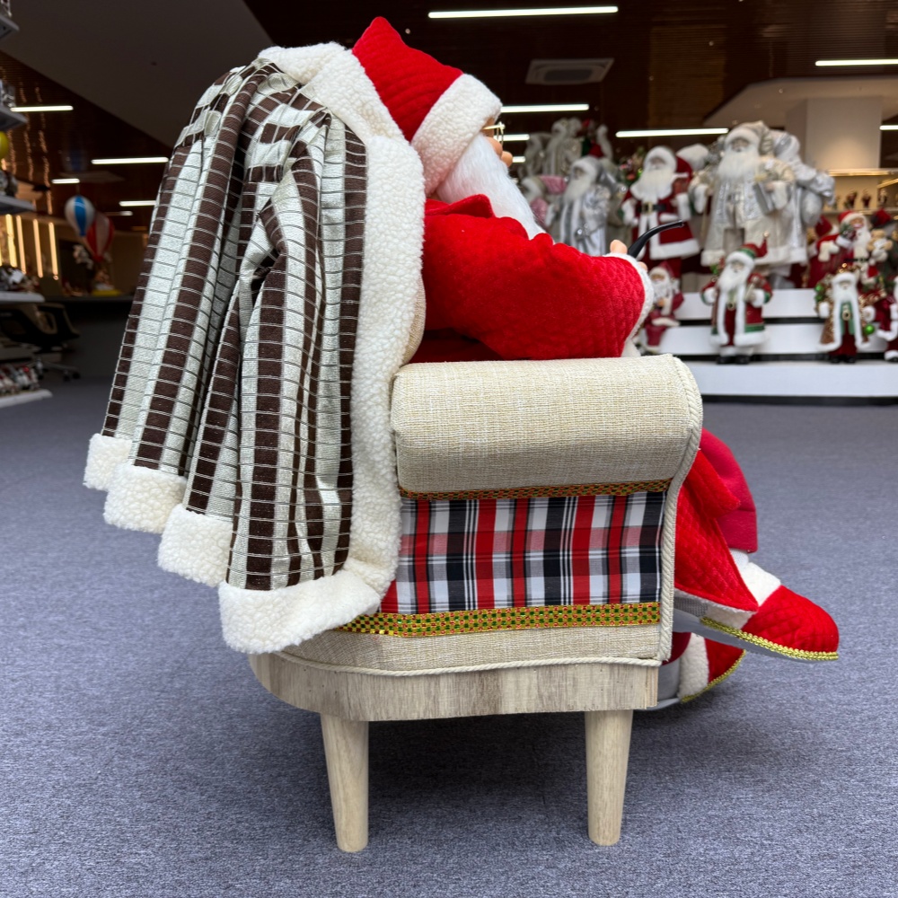80cm Red Fabric Traditional Christmas Santa Claus SITTING ON A SOFA Musical Ornament Decoration Home Gift Xmas Figurine