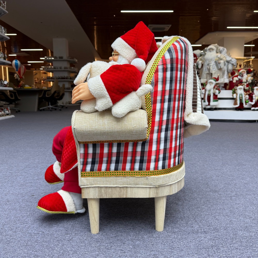 80cm Red Fabric Traditional Christmas Santa Claus SITTING ON A SOFA Musical Ornament Decoration Home Gift Xmas Figurine