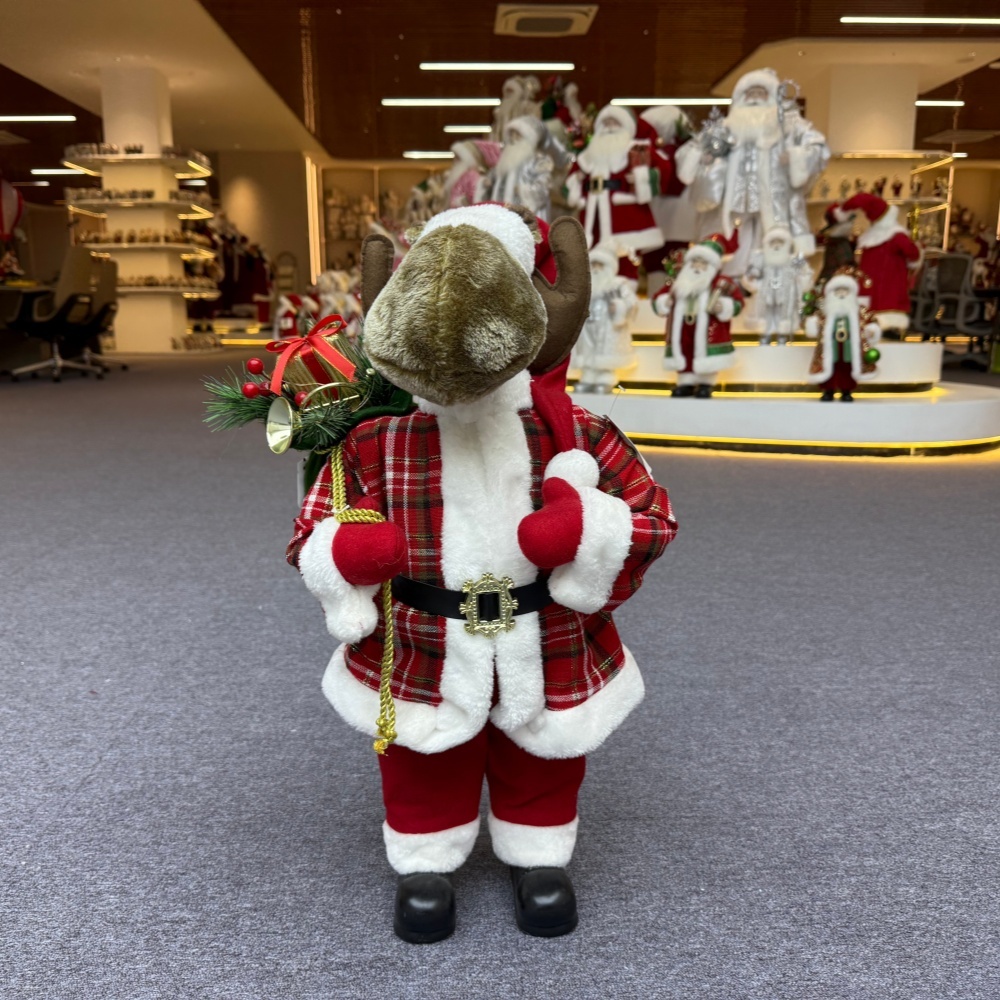 45cm Xmas Handmade Traditional Christmas Reindeer with Christmas Gift Bag Handicraft Santa Claus Doll Indoor Decoration