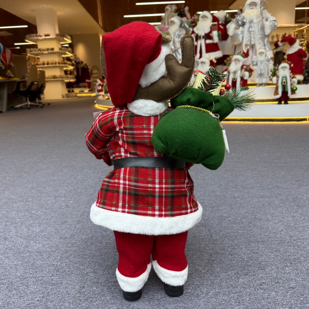 45cm Xmas Handmade Traditional Christmas Reindeer with Christmas Gift Bag Handicraft Santa Claus Doll Indoor Decoration