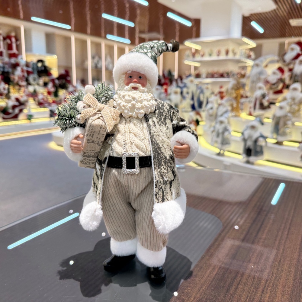 11Inch Xmas Handmade Resin Santa Claus Doll with Christmas Gift Box Handicraft Polyresin Santa Claus Indoor Decoration