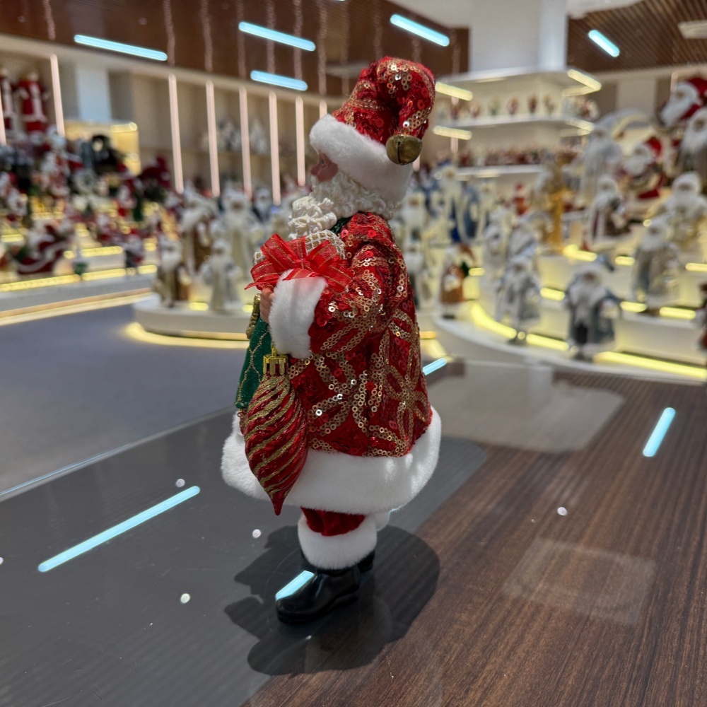 11Inch Xmas Handmade Resin Santa Claus Doll with Red Christmas Ball and Gift Box Handicraft Polyresin Santa Claus Indoor Decoration