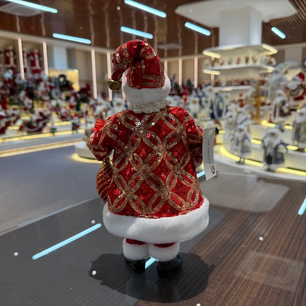 11Inch Xmas Handmade Resin Santa Claus Doll with Red Christmas Ball and Gift Box Handicraft Polyresin Santa Claus Indoor Decoration