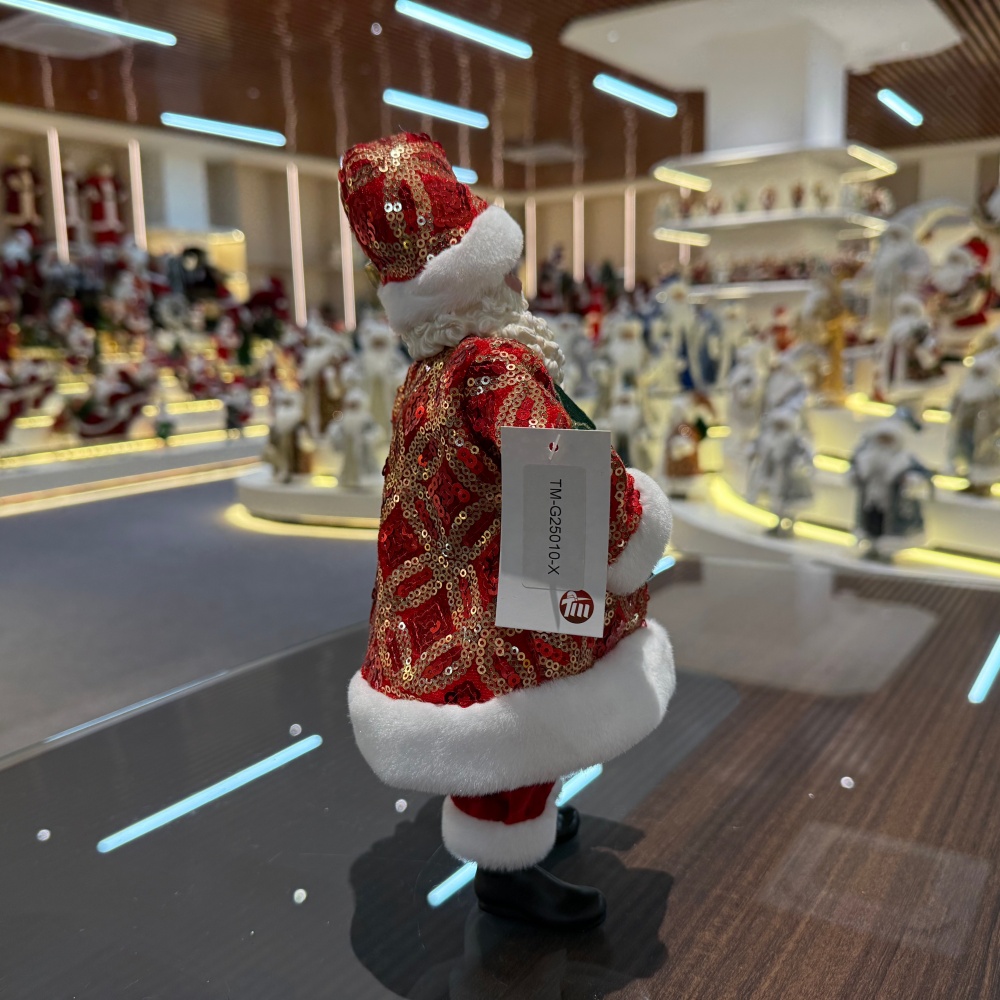 11Inch Xmas Handmade Resin Santa Claus Doll with Red Christmas Ball and Gift Box Handicraft Polyresin Santa Claus Indoor Decoration