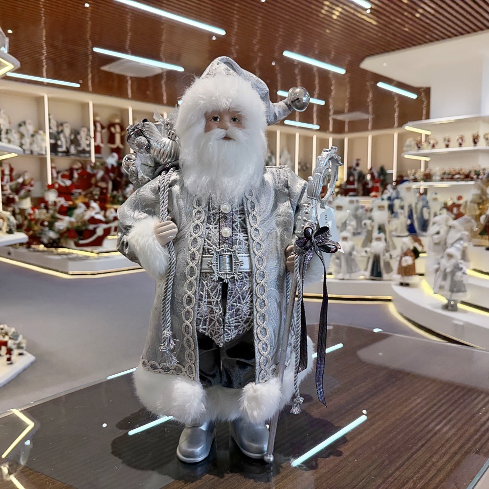 45cm Xmas Handmade Silver Santa Claus Doll with Christmas Gift Bag Handicraft Santa Claus Indoor Decoration