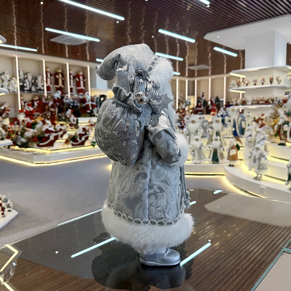 45cm Xmas Handmade Silver Santa Claus Doll with Christmas Gift Bag Handicraft Santa Claus Indoor Decoration