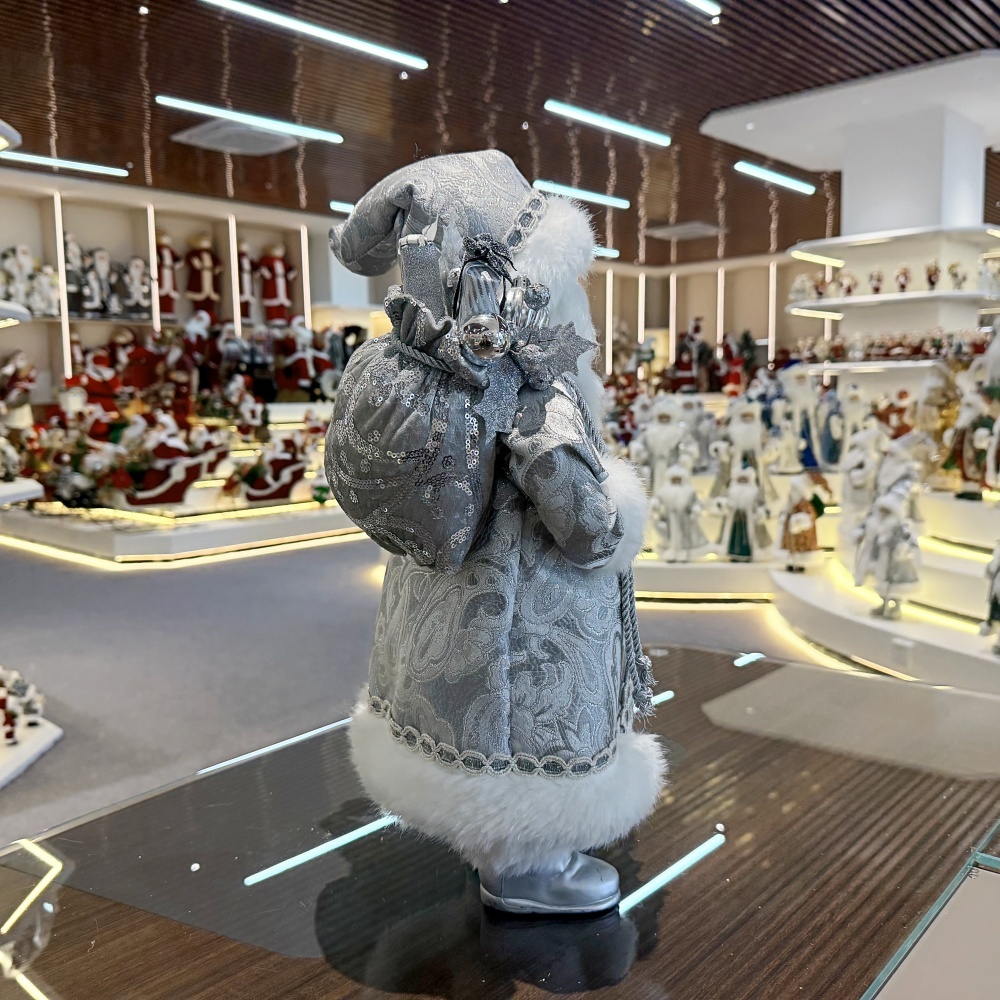 45cm Xmas Handmade Silver Santa Claus Doll with Christmas Gift Bag Handicraft Santa Claus Indoor Decoration