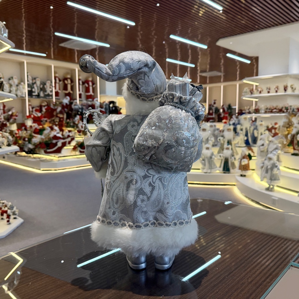 45cm Xmas Handmade Silver Santa Claus Doll with Christmas Gift Bag Handicraft Santa Claus Indoor Decoration