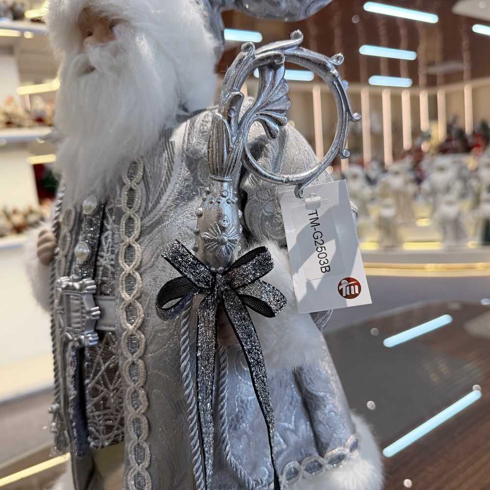 45cm Xmas Handmade Silver Santa Claus Doll with Christmas Gift Bag Handicraft Santa Claus Indoor Decoration
