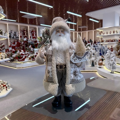 45cm Xmas Handmade Luxury Santa Claus Doll with Sleigh And Christmas Gift Bag Handicraft Santa Claus Indoor Decoration