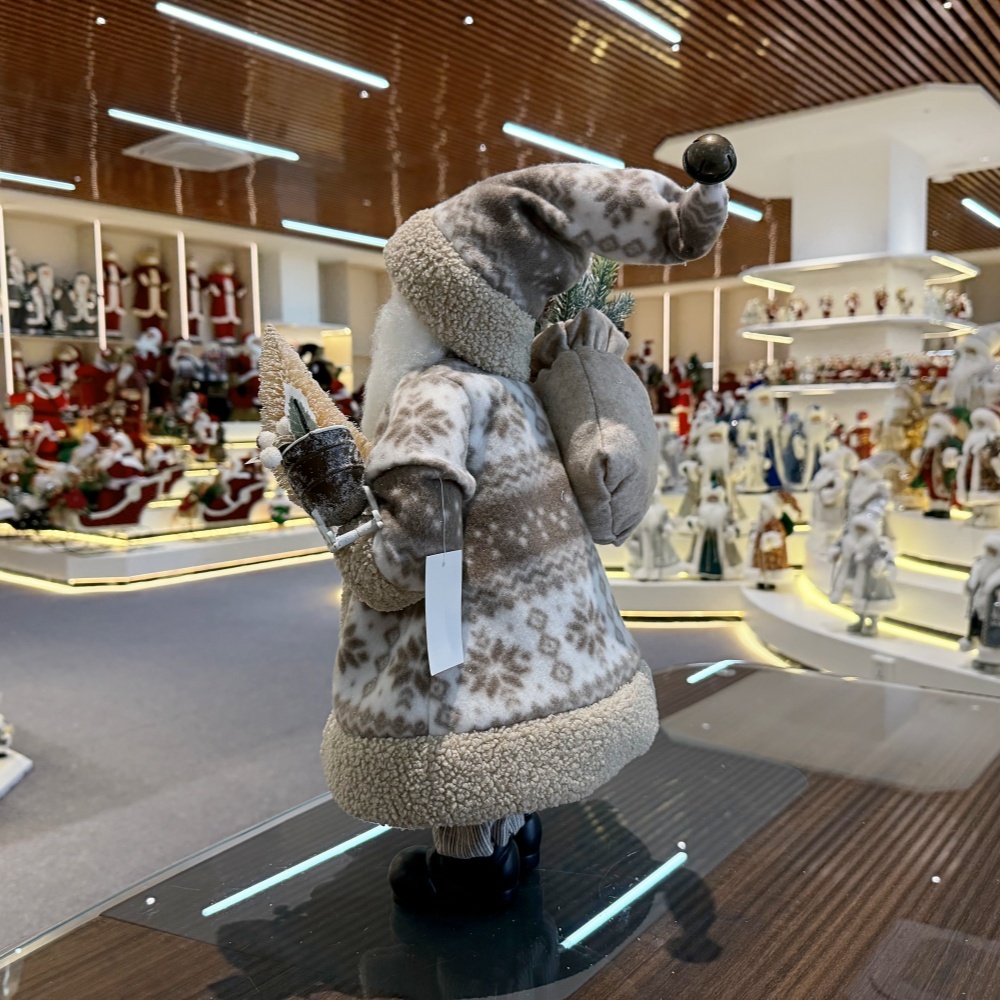 45cm Xmas Handmade Luxury Santa Claus Doll with Sleigh And Christmas Gift Bag Handicraft Santa Claus Indoor Decoration