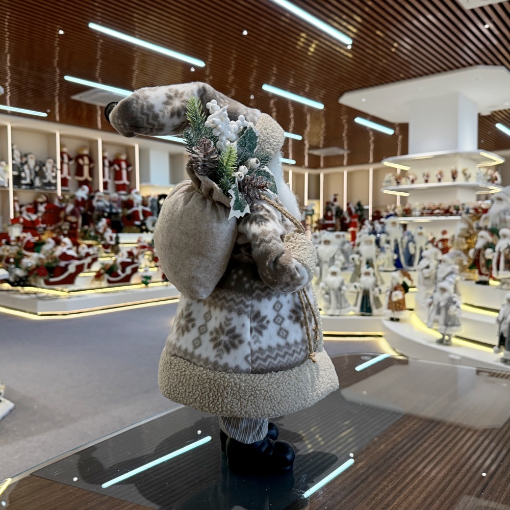 45cm Xmas Handmade Luxury Santa Claus Doll with Sleigh And Christmas Gift Bag Handicraft Santa Claus Indoor Decoration