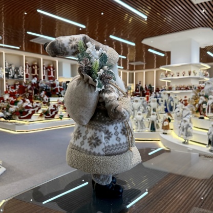 45cm Xmas Handmade Luxury Santa Claus Doll with Sleigh And Christmas Gift Bag Handicraft Santa Claus Indoor Decoration