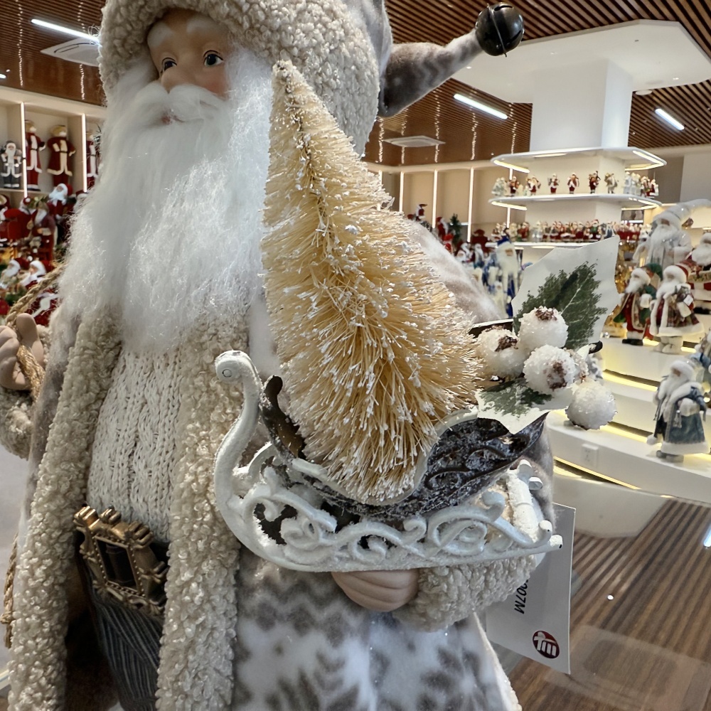 45cm Xmas Handmade Luxury Santa Claus Doll with Sleigh And Christmas Gift Bag Handicraft Santa Claus Indoor Decoration