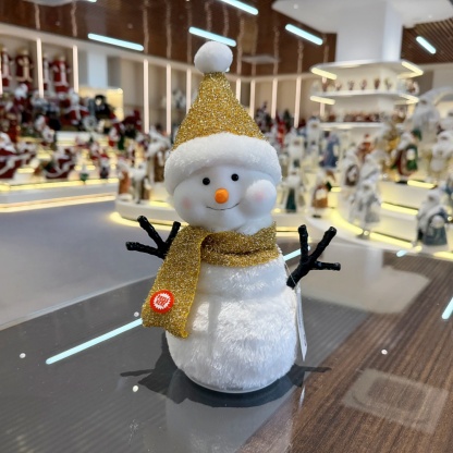 Handmade LED Lighted Music Dancing Snowman Christmas Ornament Tabletop Decoration for Xmas Gifts Home Display Santa Claus Doll