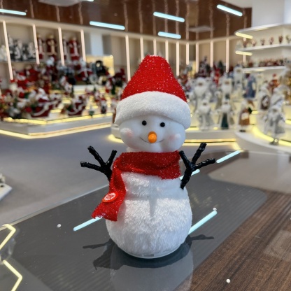 Handmade LED Lighted Music Dancing Snowman Christmas Ornament Tabletop Decoration for Xmas Gifts Home Display Santa Claus Doll