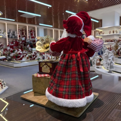 40CM Xmas Handmade Resin Santa Claus Doll with Mrs.Claus Dancing And Music Handicraft Santa Claus Indoor Decoration