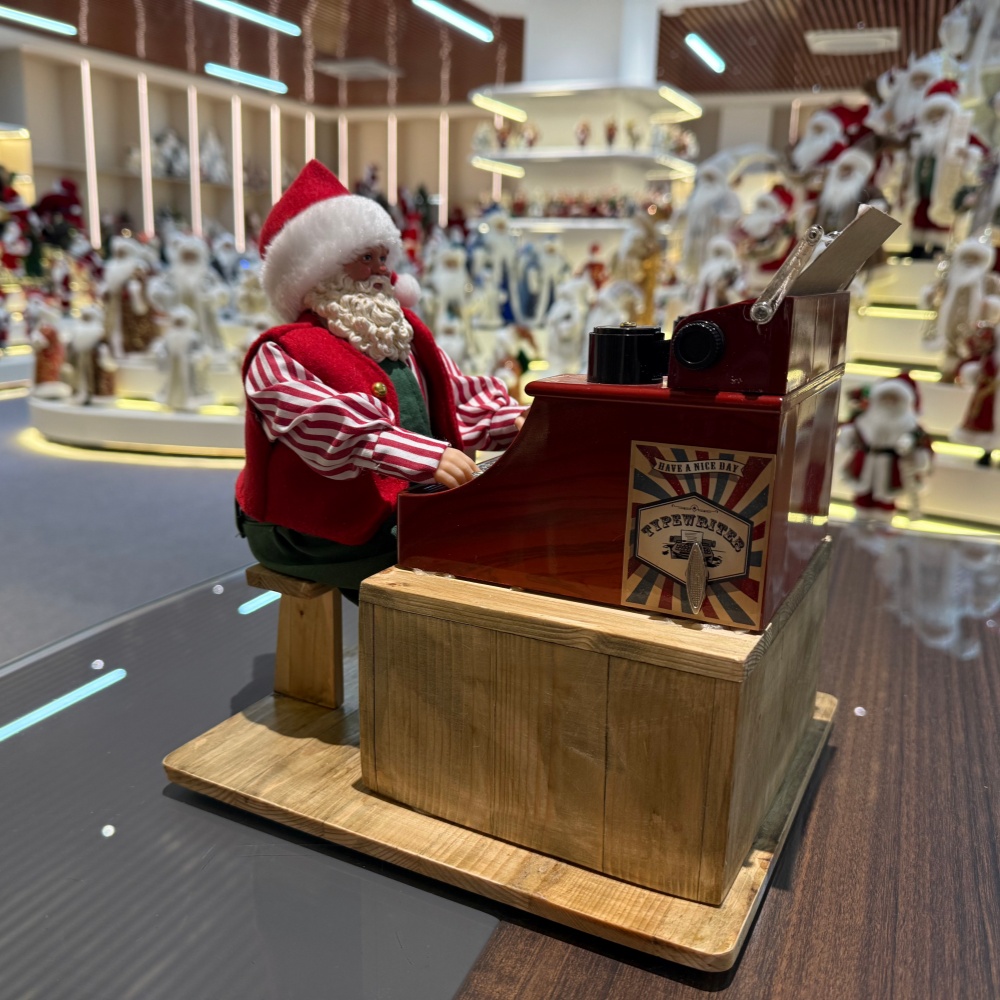 9INCH Xmas Handmade Resin Santa Claus Doll WITH MANUAL TYPEWRITER Handicraft Polyresin Santa Claus Indoor Decoration