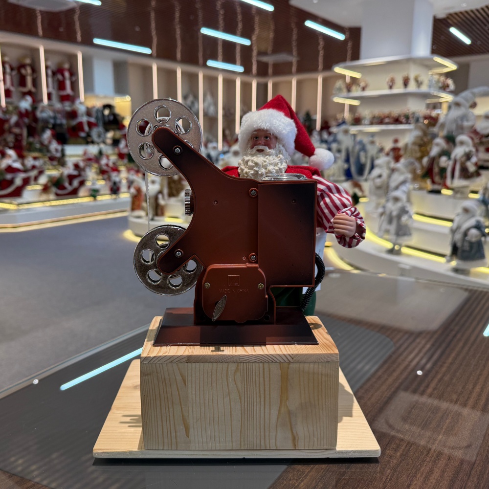 30CM Xmas Handmade Resin Santa Claus Doll WITH FILM PROJECTOR Handicraft Polyresin Christmas Santa Claus Indoor Decoration