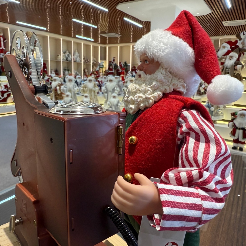 30CM Xmas Handmade Resin Santa Claus Doll WITH FILM PROJECTOR Handicraft Polyresin Christmas Santa Claus Indoor Decoration