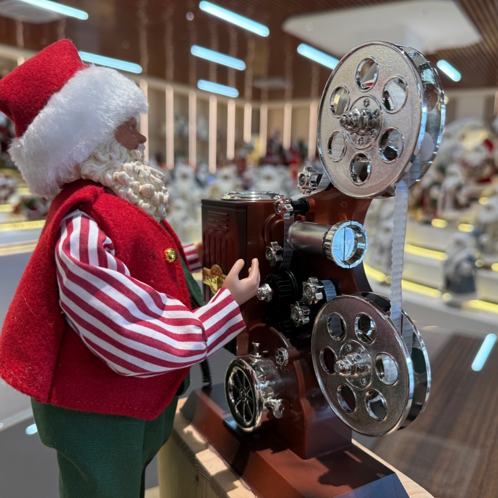30CM Xmas Handmade Resin Santa Claus Doll WITH FILM PROJECTOR Handicraft Polyresin Christmas Santa Claus Indoor Decoration