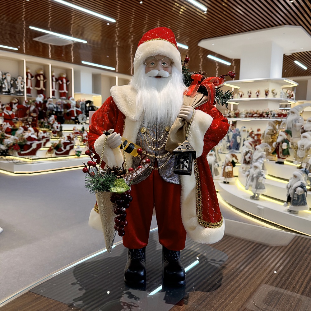 45cm Xmas Handmade Luxury Santa Claus Doll with Christmas Gift Bag And Wine Fruits lanterns Handicraft Santa Claus Indoor Decoration