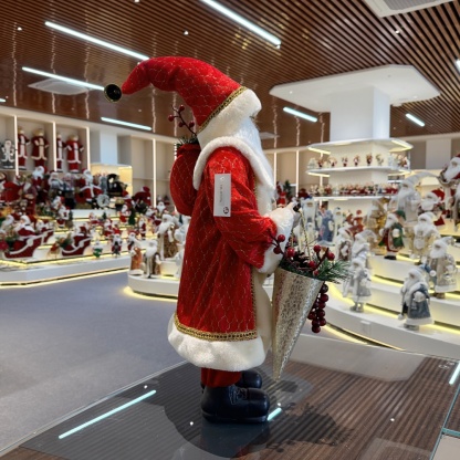 45cm Xmas Handmade Luxury Santa Claus Doll with Christmas Gift Bag And Wine Fruits lanterns Handicraft Santa Claus Indoor Decoration