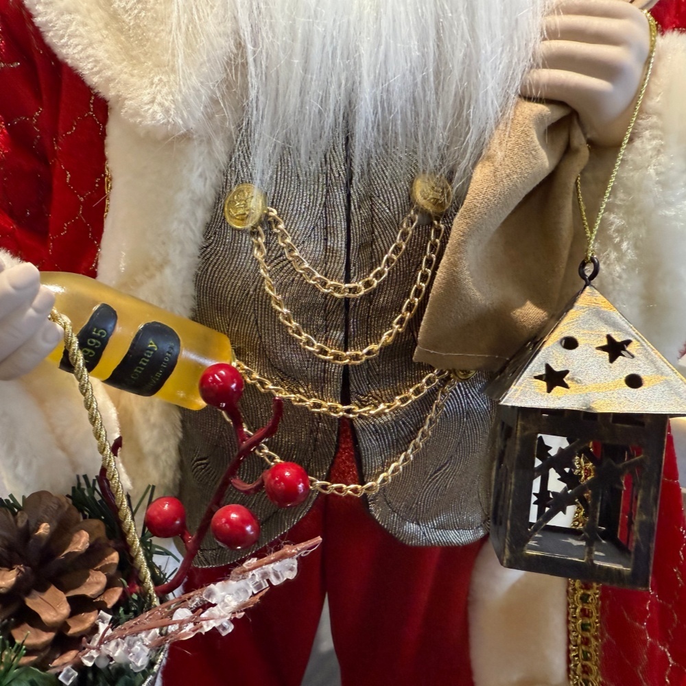 45cm Xmas Handmade Luxury Santa Claus Doll with Christmas Gift Bag And Wine Fruits lanterns Handicraft Santa Claus Indoor Decoration