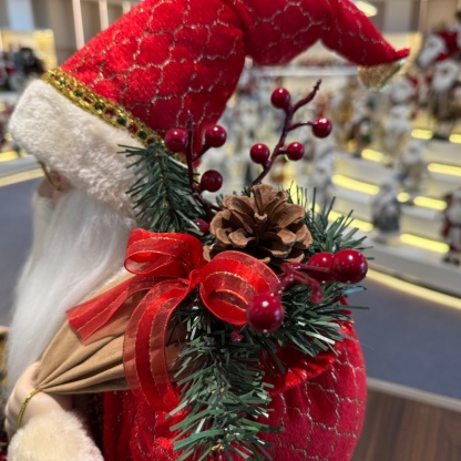 45cm Xmas Handmade Luxury Santa Claus Doll with Christmas Gift Bag And Wine Fruits lanterns Handicraft Santa Claus Indoor Decoration