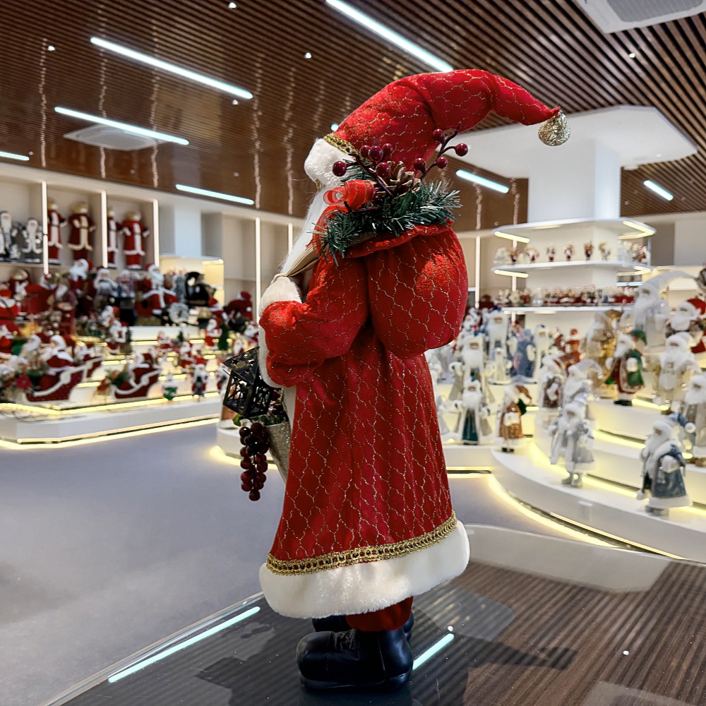 45cm Xmas Handmade Luxury Santa Claus Doll with Christmas Gift Bag And Wine Fruits lanterns Handicraft Santa Claus Indoor Decoration