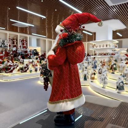 45cm Xmas Handmade Luxury Santa Claus Doll with Christmas Gift Bag And Wine Fruits lanterns Handicraft Santa Claus Indoor Decoration