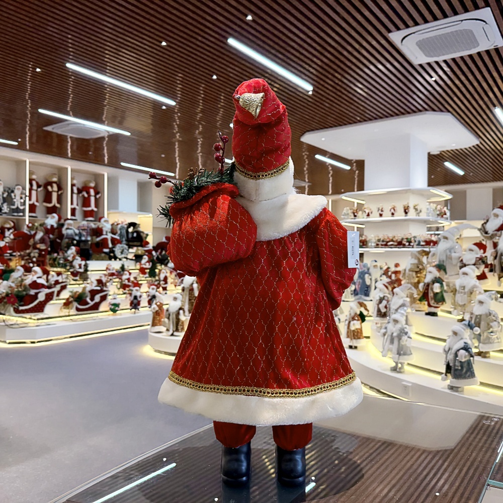 45cm Xmas Handmade Luxury Santa Claus Doll with Christmas Gift Bag And Wine Fruits lanterns Handicraft Santa Claus Indoor Decoration