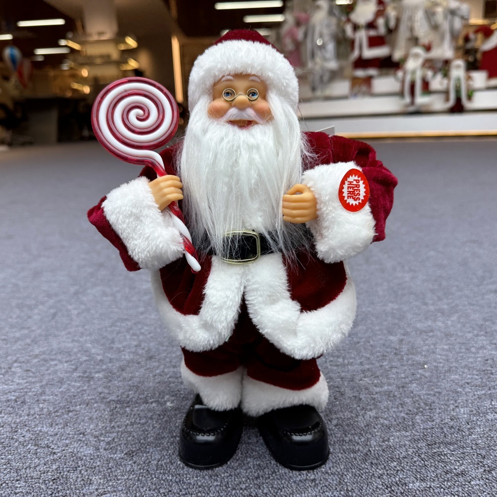 30cm Handmade Musical Dancing Santa Claus Doll Christmas Ornament Tabletop Decoration for Xmas Gifts Home Display Santa Claus