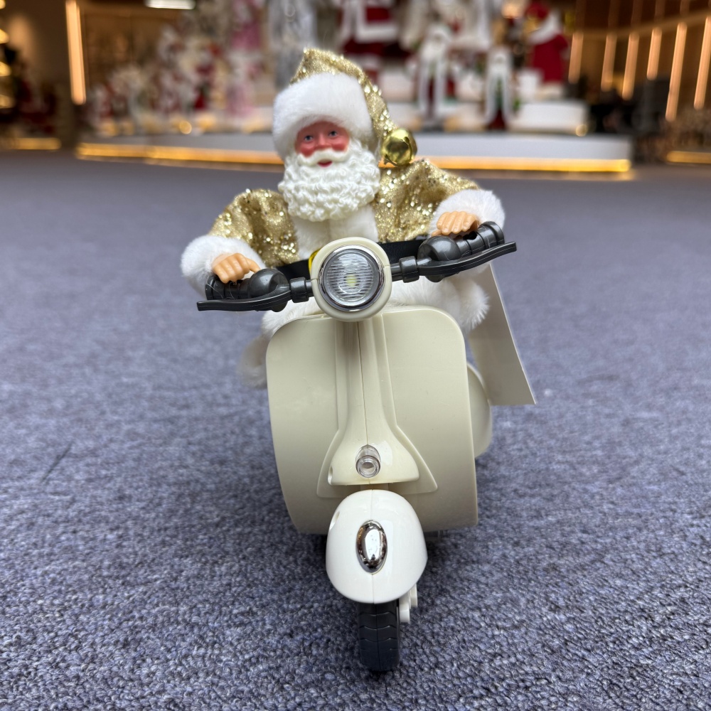 Handmade 7" Christmas Santa Claus Multiple Movements Lights Riding Motorcycle Musical Songs Electric Xmas Santa Claus Doll