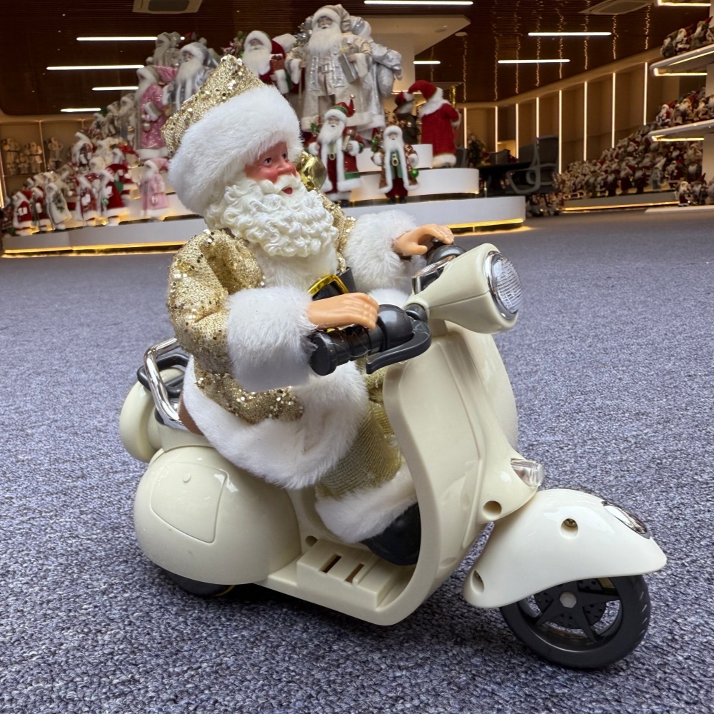 Handmade 7" Christmas Santa Claus Multiple Movements Lights Riding Motorcycle Musical Songs Electric Xmas Santa Claus Doll